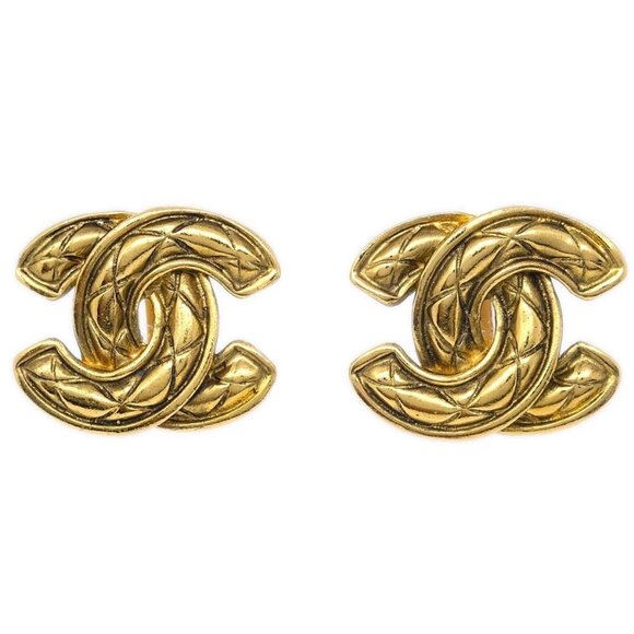 Chanel CC Quilted Earrings Clip-On Gold - Picture 1 of 8